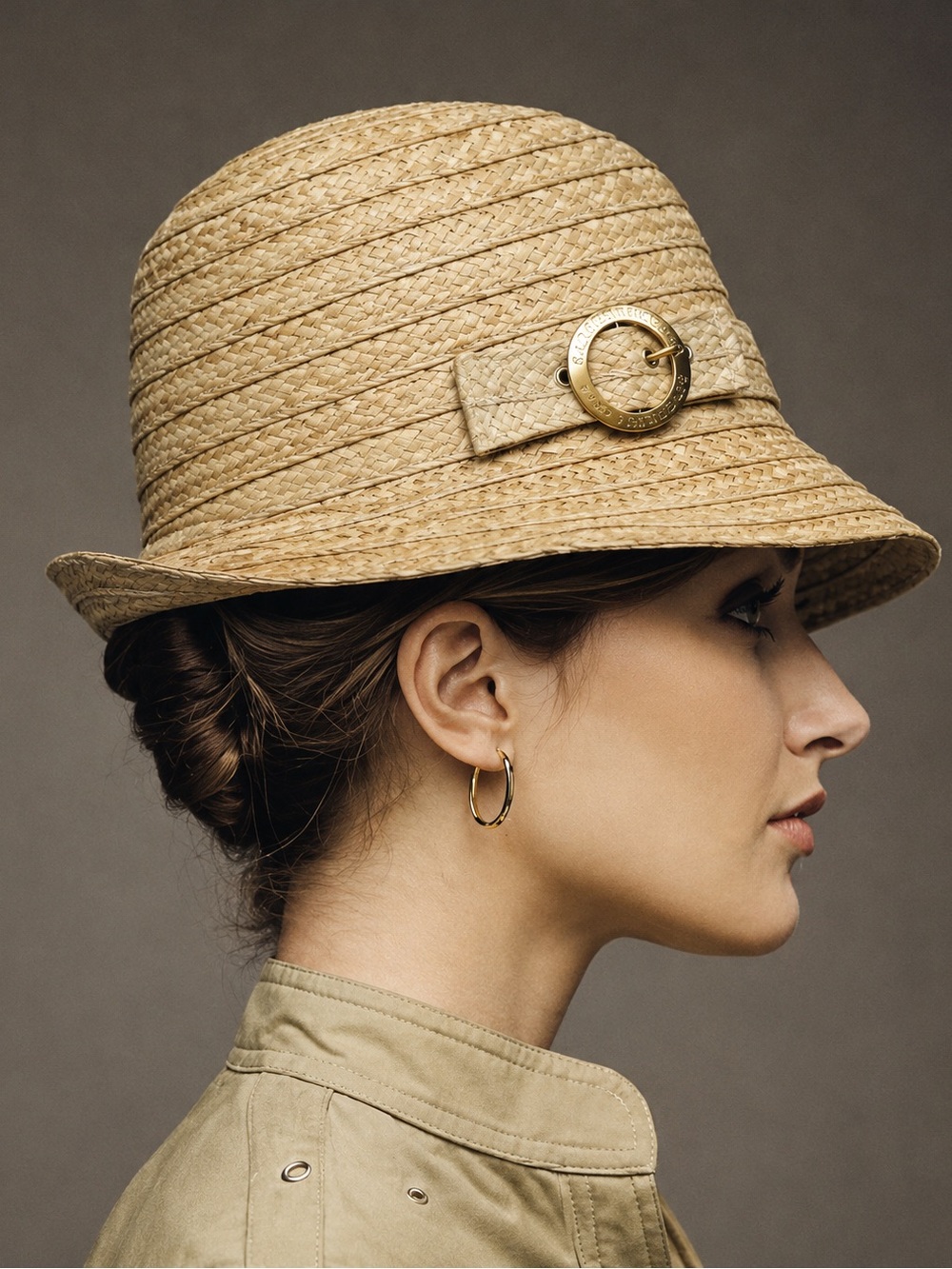 Badgeley Mischka Woven Straw Cloche Hat in Natural with Gold Accents